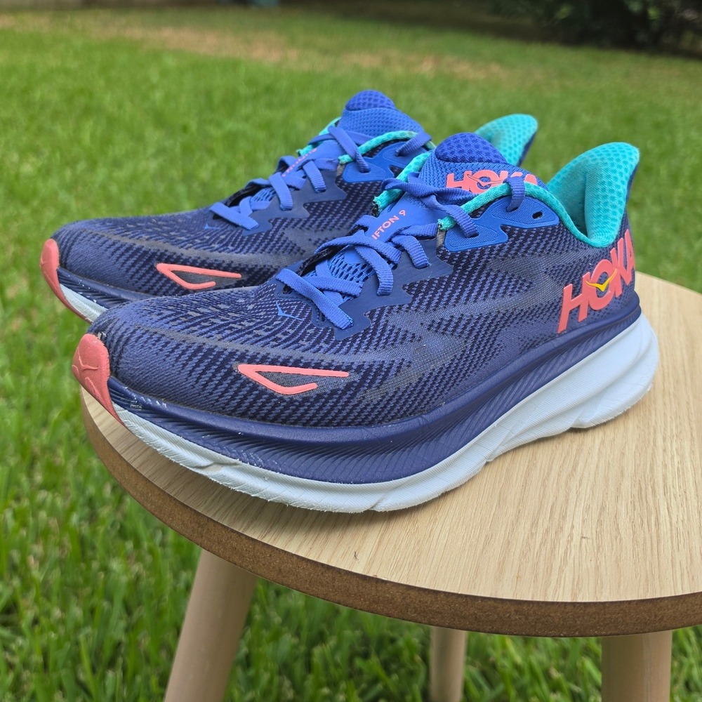 Hoka Clifton 9 Running Shoes Womens 8.5 Deep Lake Ceramic Blue Pink 1127896